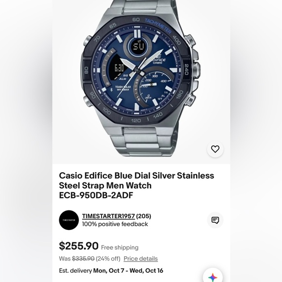 Casio edifice metal watch with blue dial Like New - Picture 7 of 7